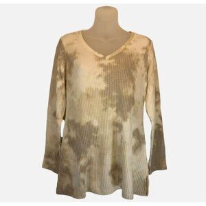 Susan Graver Regular Weekend Printed Brushed Waffle Knit Tunic Women XS Sand NEW